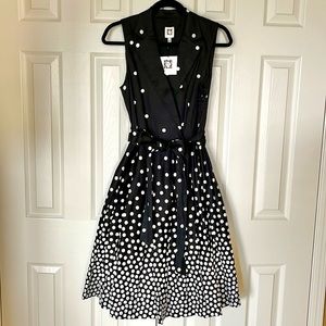 NWT Anne Klein Black and White Polka Dot Midi Dress